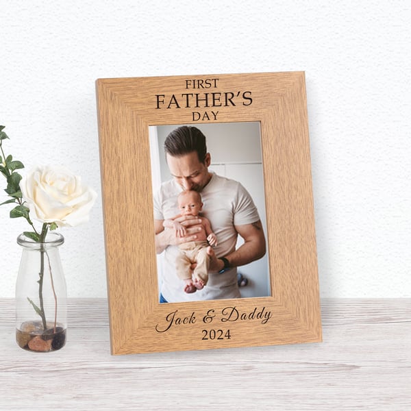First Father's Day Name & Year, Personalised Photo Frame, 6x4 , Fathers Day