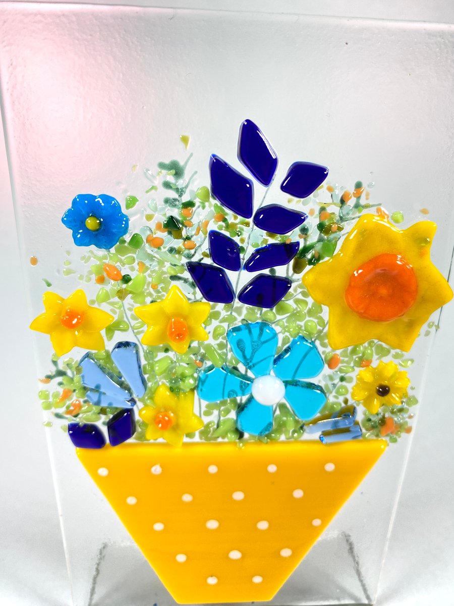 Fused glass flower pot ornament
