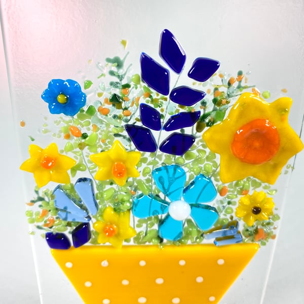 Fused glass flower pot ornament