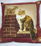 Lovely fluffy brown and white cat and kittens on a garden wall cushion - Image 1