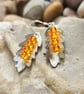 Leaf earrings in etched pewter with amber stones and sterling silver ear hooks - Image 6