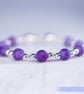 Bracelet with purple crackle glass and sterling silver beads stretchy handmade - Image 3