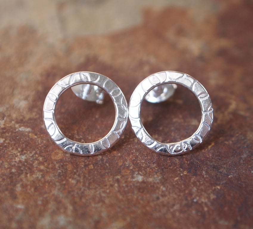 Studs - Sterling Silver studs, silver ring stud earrings with bubble pattern