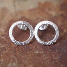 Studs - Sterling Silver studs, silver ring stud earrings with bubble pattern