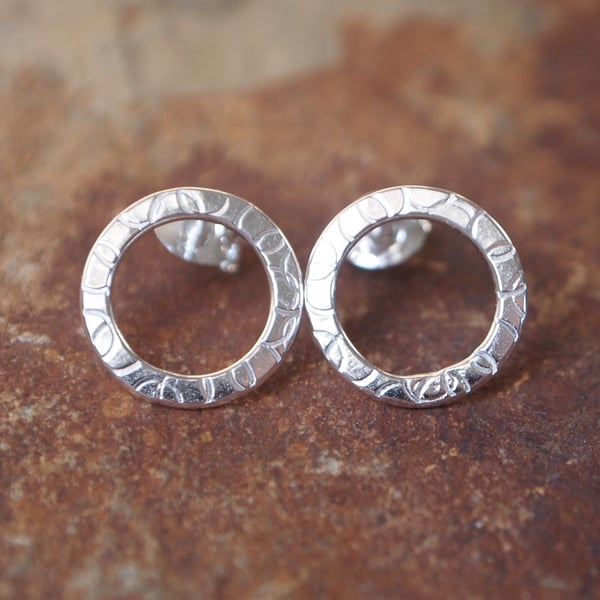Studs - Sterling Silver studs, silver ring stud earrings with bubble pattern