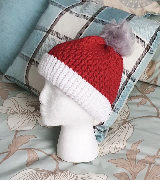 Christmas Crochet Hat, with pompom