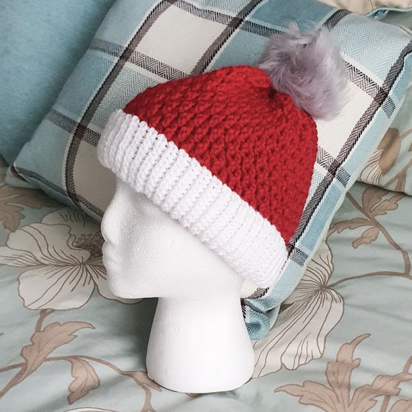 Christmas Crochet Hat, with pompom