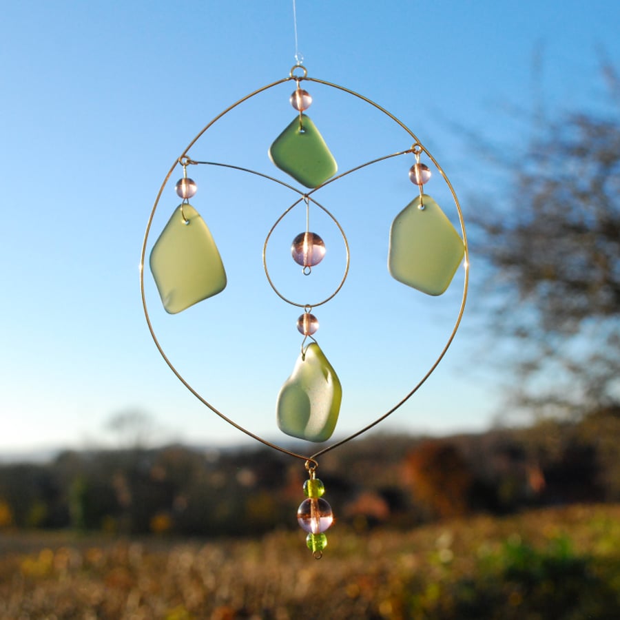 Olive sea glass sun catcher 