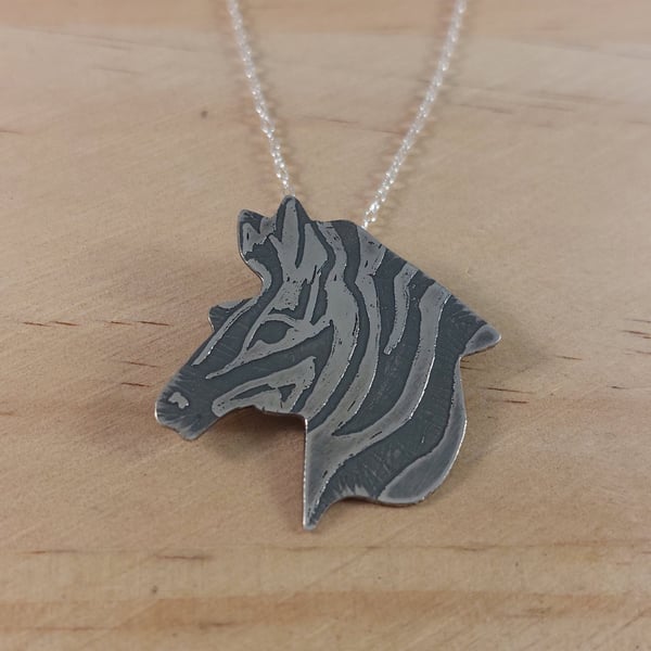 Sterling Silver Zebra Head Necklace (SKU201025)