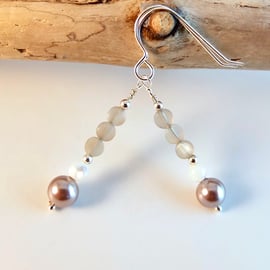 Moonstone And Shell Pearl Earrings - Handmade in Devon