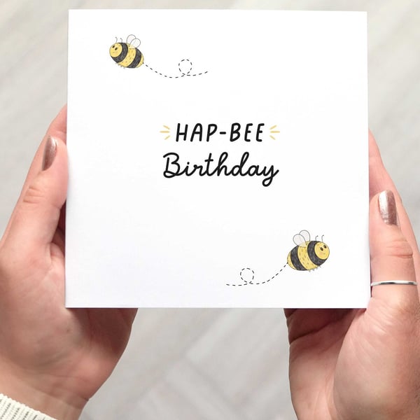 HAP-BEE BIRTHDAY Card, Bee birthday card, bee pun card, bumble bee themed card