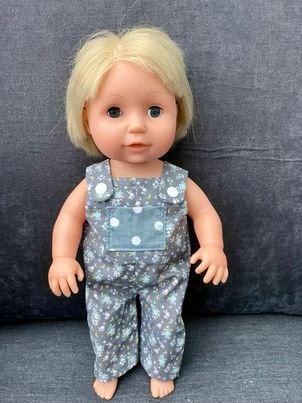 Greeny-grey flowery dungarees Tiny Tears Dolls Clothes 