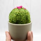 Hand Knitted Cactus with Pink Blooms in brown Pot -  Pin cushion