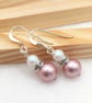 Austrian Crystal Pearl Earrings in Dusky Pink - Pink Pearl