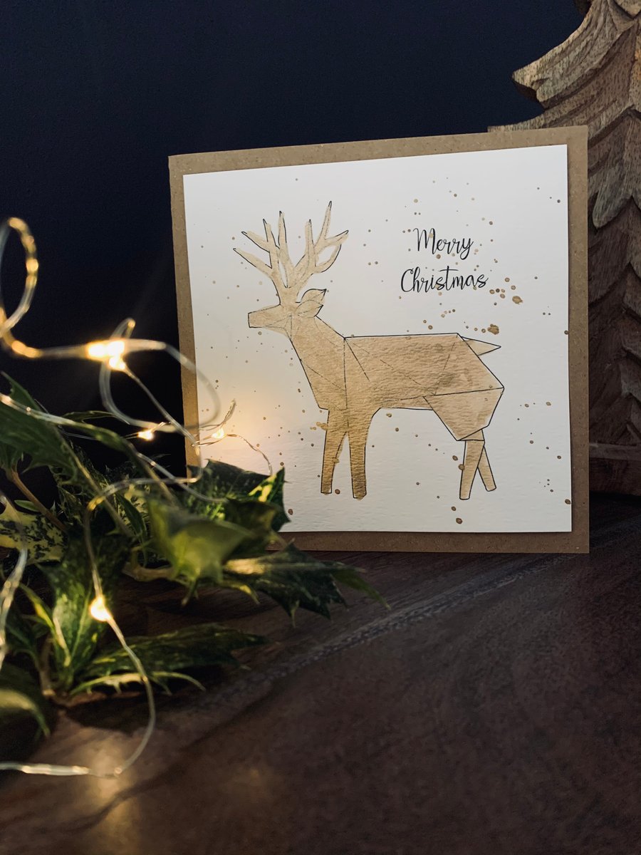 SALE Origami Style Deer Christmas card