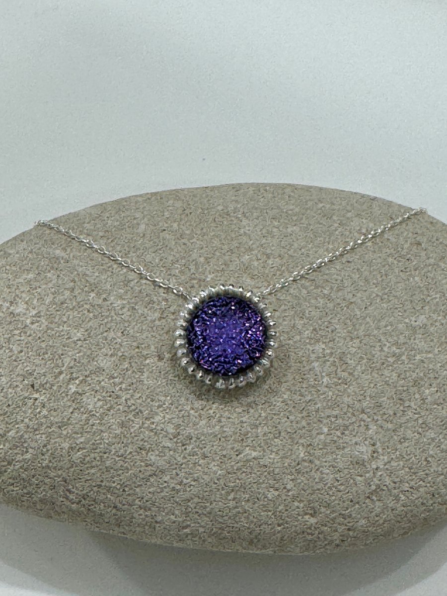 Silver and purple glass necklace 