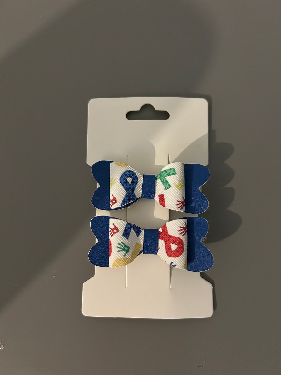 blue autism awareness clip hair bow - set of 2 