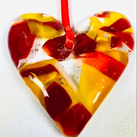 Fused glass love heart- hanging glass heart 