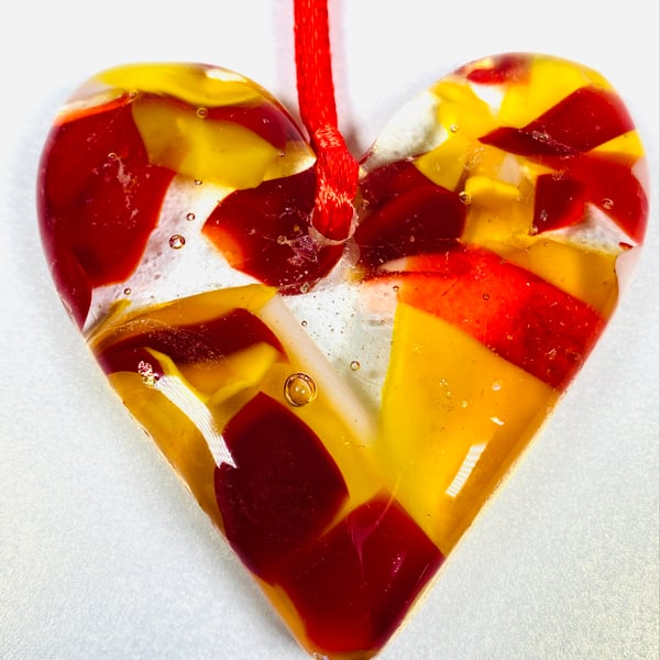 Fused glass love heart- hanging glass heart 