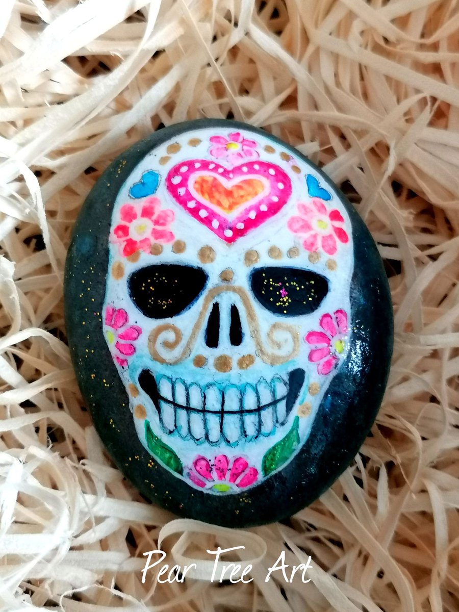 Rock Art Sugar Skull, Hand Painted.
