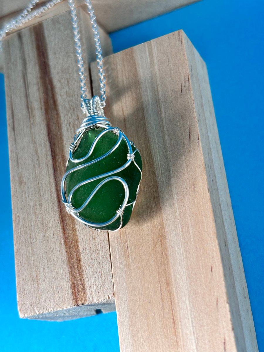 Scottish Sea Glass Pendant, Unique design, Swirly
