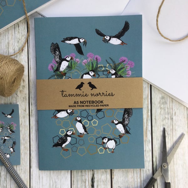 Notebook - Puffin Notebook - Recycled A5 Puffin Notebook 