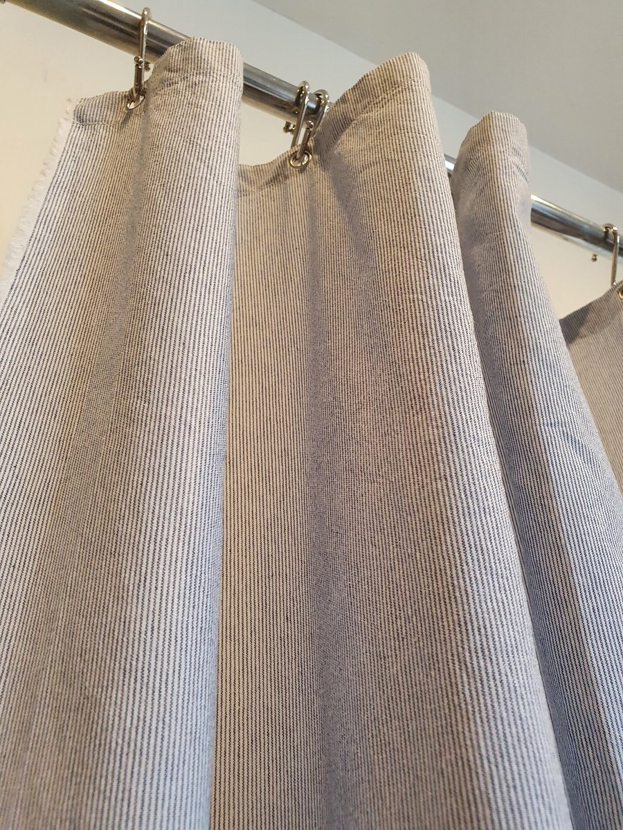 Blue & White stripe Organic Cotton Shower Curtain, washable non-waxed