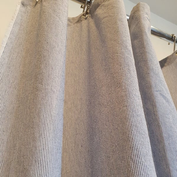 Blue & White stripe Organic Cotton Shower Curtain, washable non-waxed