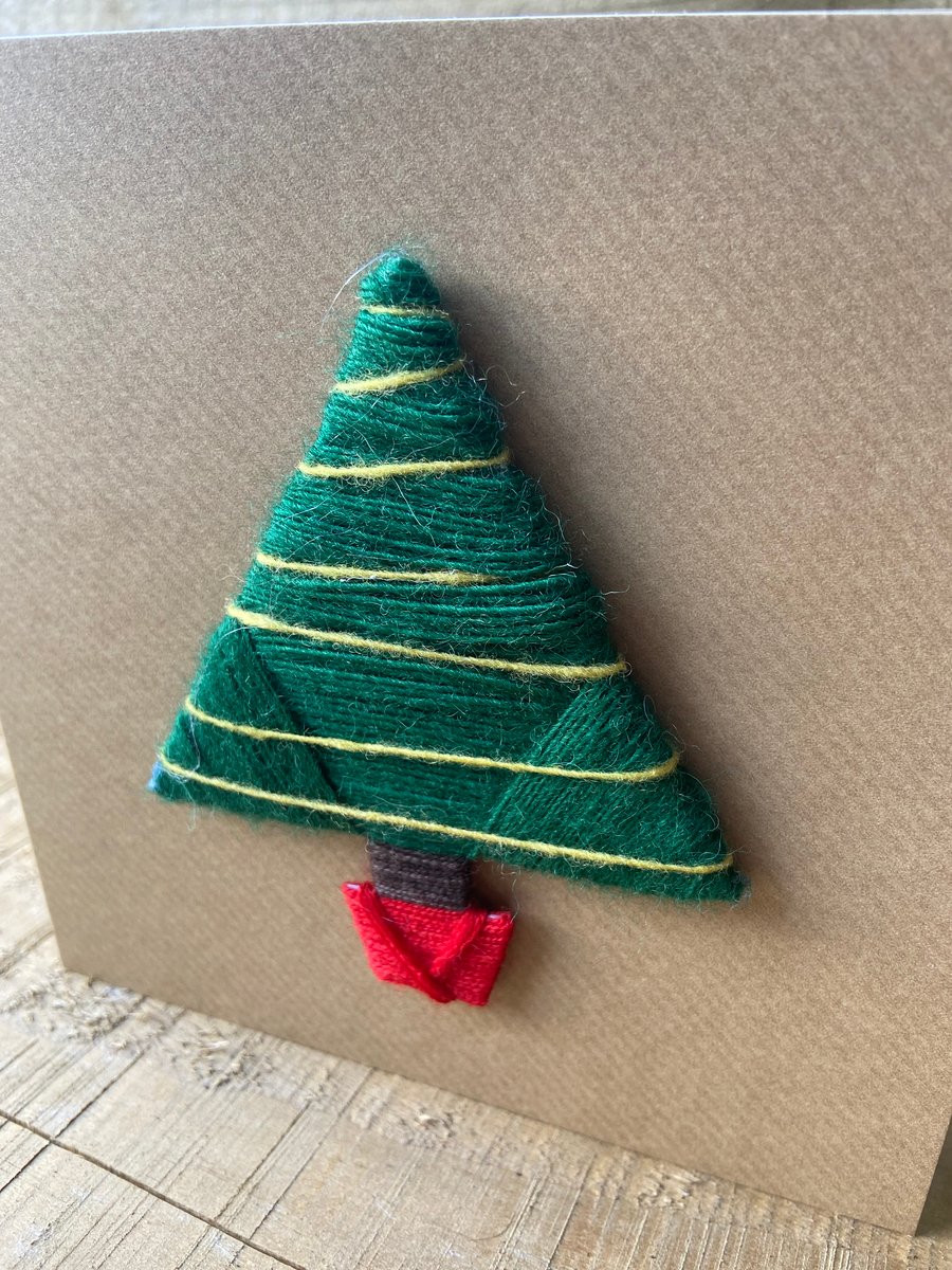 Hand Dyed British Wool Card Wound Christmas Tree Card