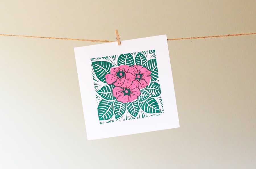 'pink primrose' greetings card