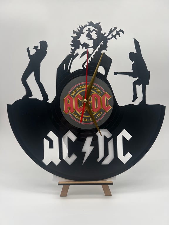 AC DC Laser-Cut 30cm Wall Clock Made from a Recycled Vinyl LP Record