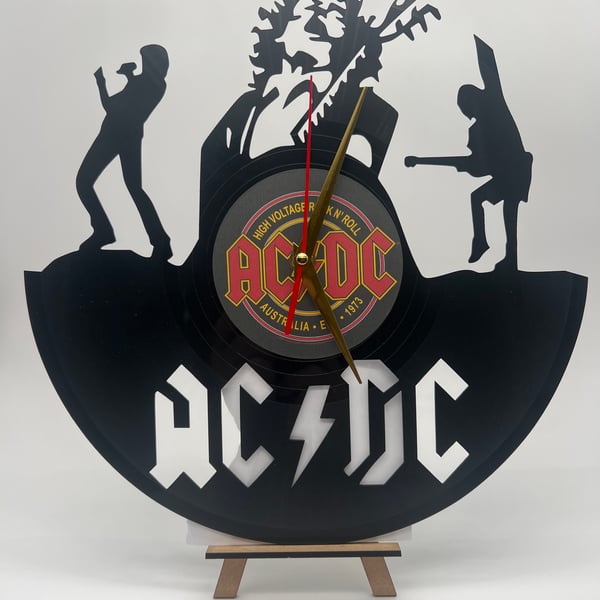 AC DC Laser-Cut Wall Clock Made from a Recycled Vinyl LP Record