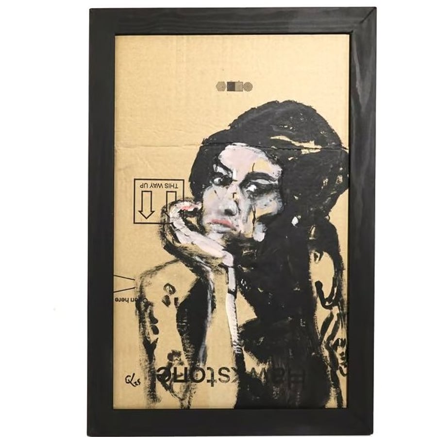 Amy - acrylic on cardboard, handmade wood frame, glazed 53x33cm