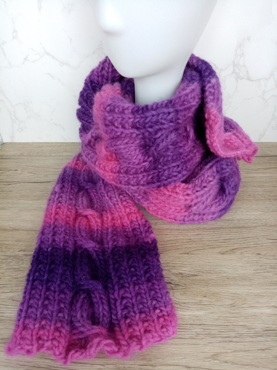 Cable Knit Wrap-around Scarf 100% pure Norwegian Viking Wool 
