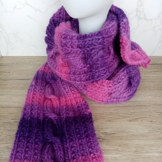 Cable Knit Wrap-around Scarf 100% pure Norwegian Viking Wool 