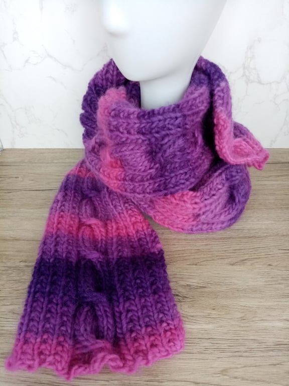 Cable Knit Wrap-around Scarf 100% pure Norwegian Viking Wool 