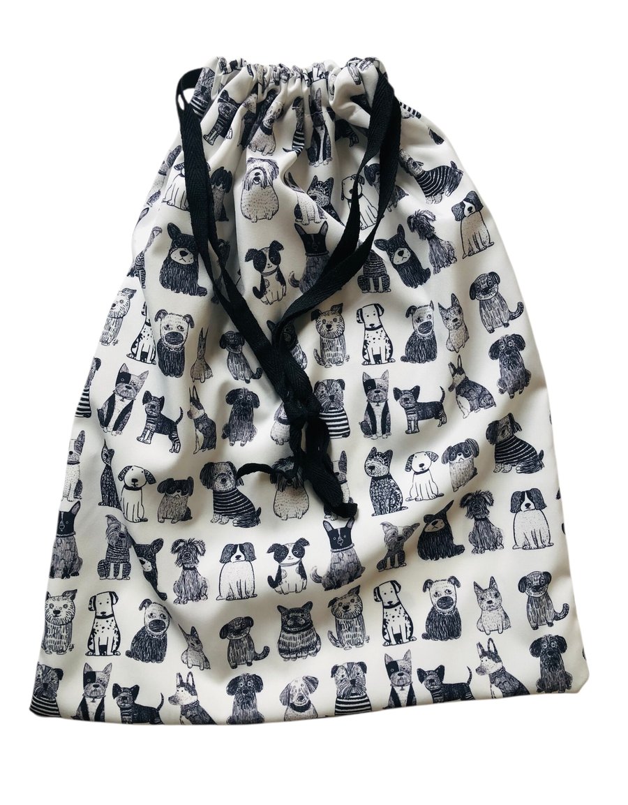Whimsical dogs drawstring storage bag