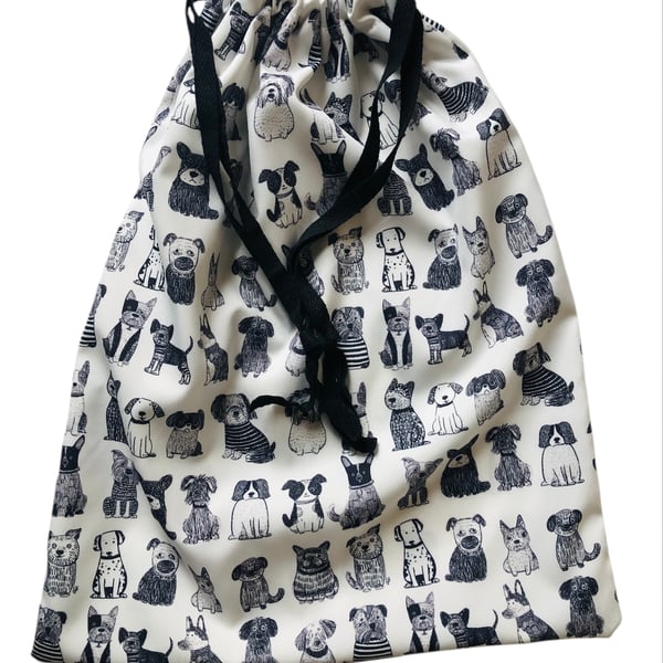 Whimsical dogs drawstring storage bag