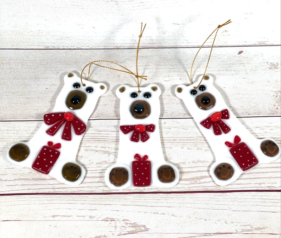 Teddy fused glass  Christmas decoration