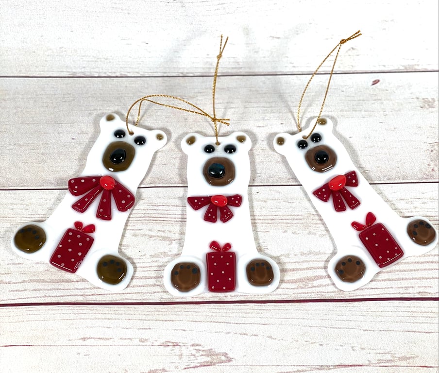 Teddy fused glass  Christmas decoration