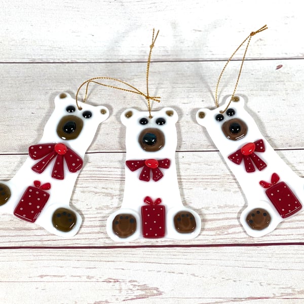 Teddy fused glass  Christmas decoration