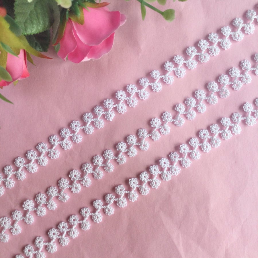 White Lace Trim in Shuttle Tatting - 1 Metre
