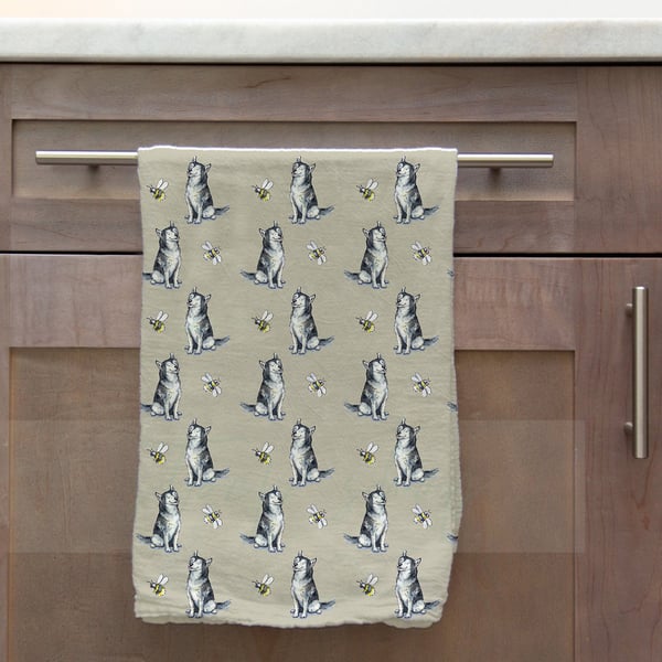 Husky & Bee Tea Towel