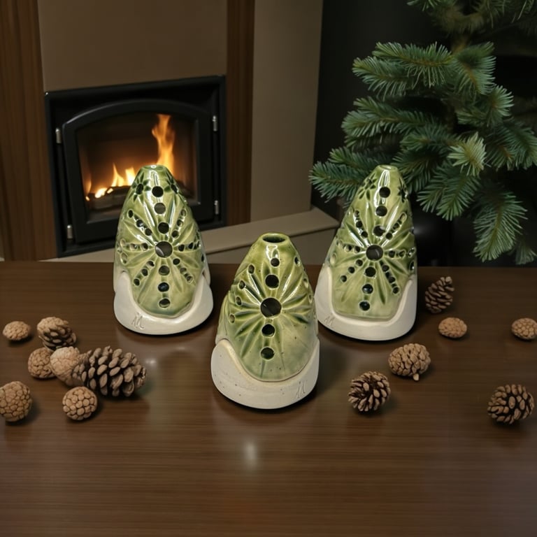 Set of 3 Handcrafted Christmas Tree Tea Light Holders