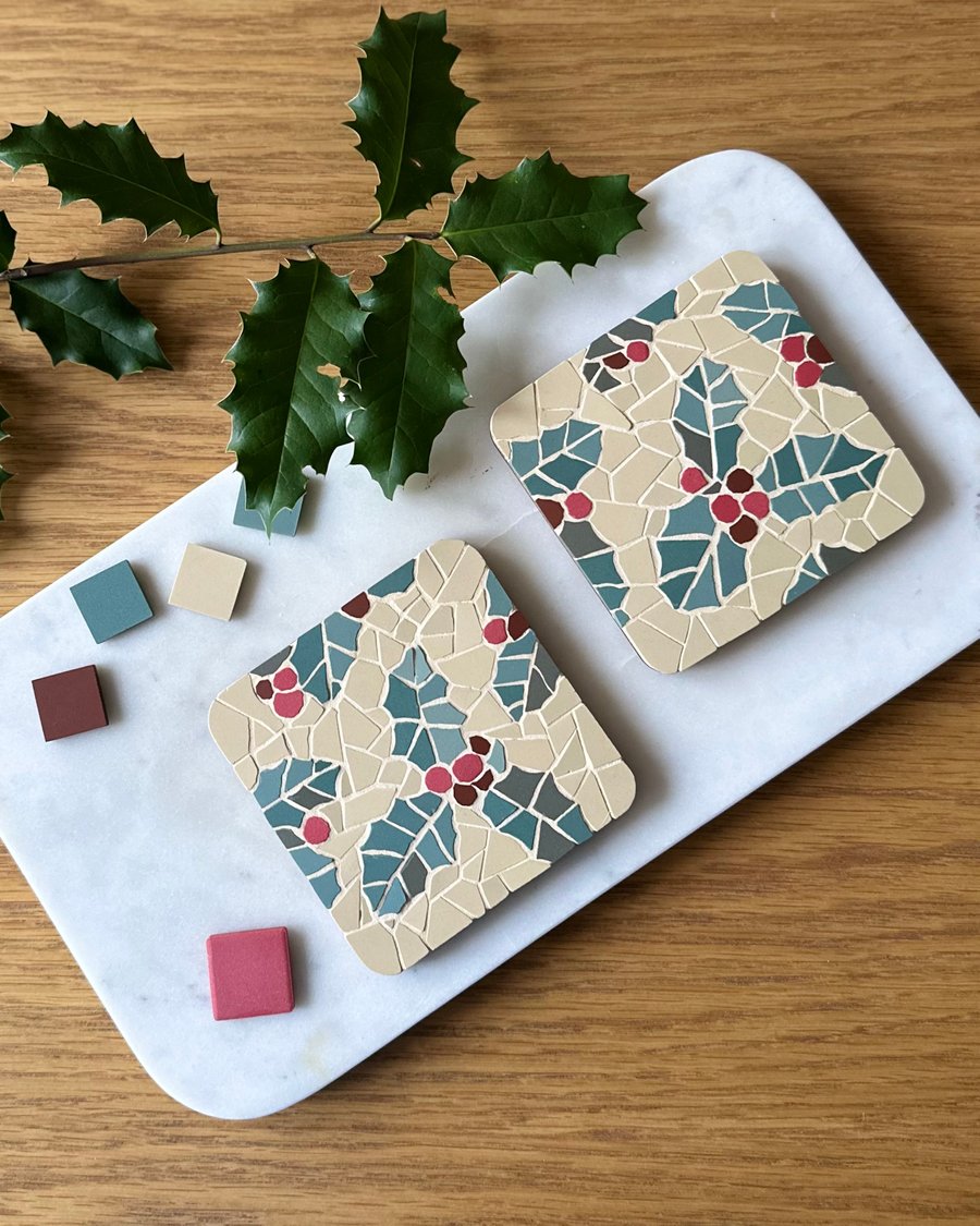 Mosaic Art Coasters -  Holly in Golden Yellow