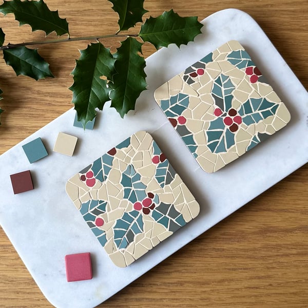 Mosaic Art Coasters -  Holly in Golden Yellow