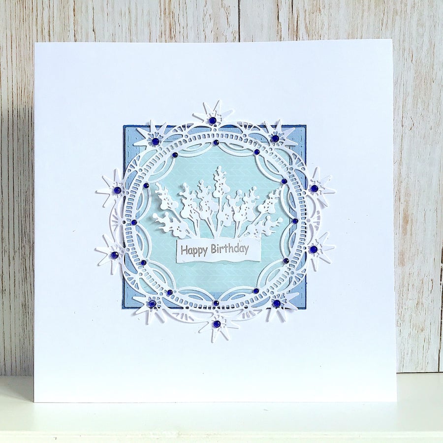 Birthday card - gorgeous design embellished with faux sapphires