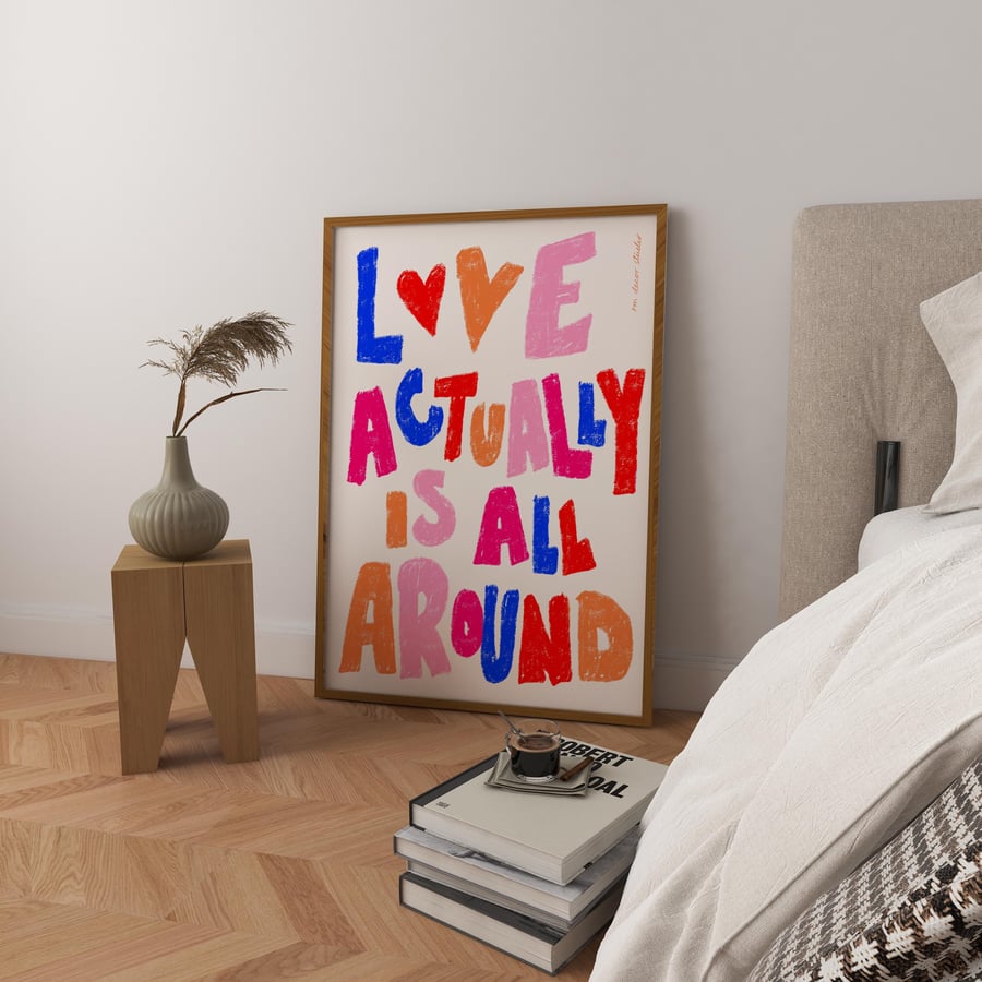 Love Actually is All Around Art Print Poster, Heart Valentine Trendy Retro Love 