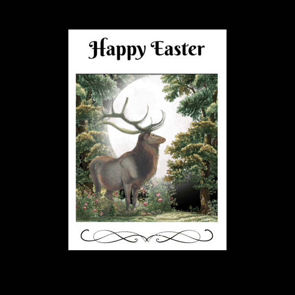 Happy Easter Card Celestial Stag Personalised Seeded Option Wiccan Pagan