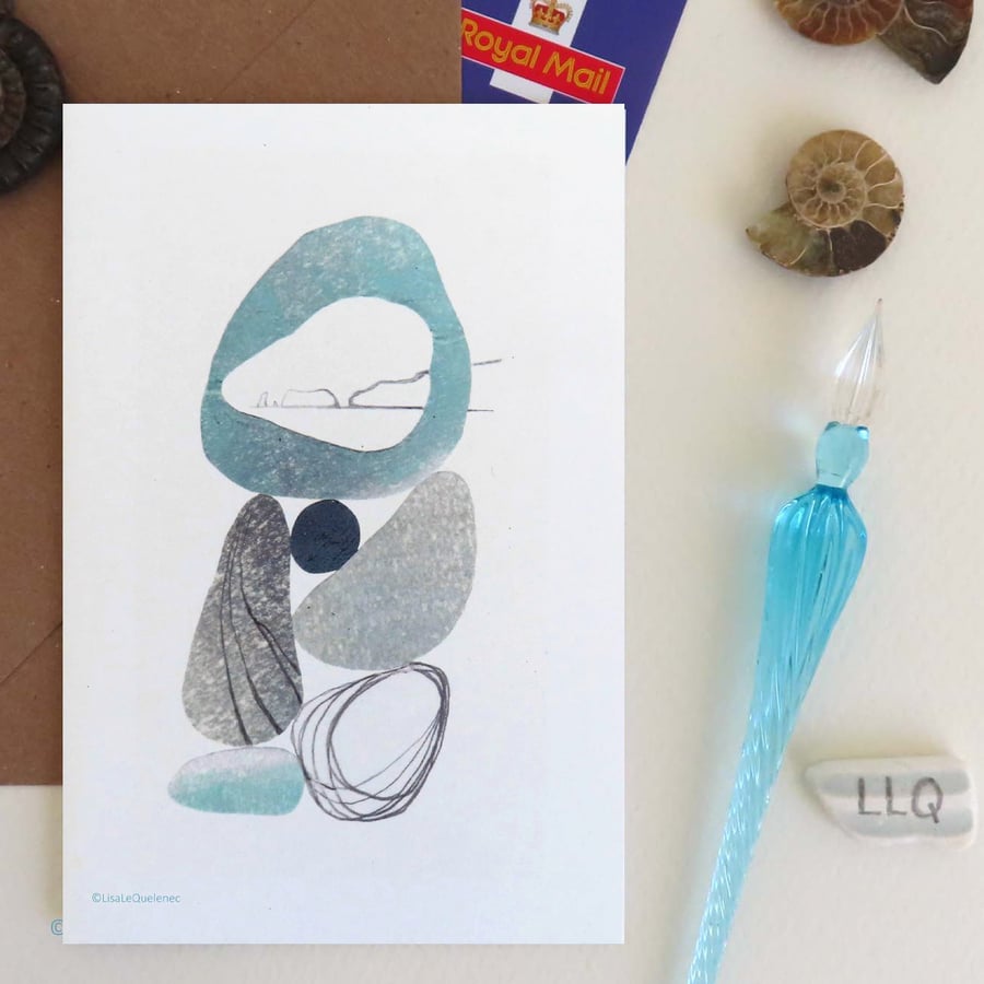 Hag stone & old Harry Rocks abstract  repro blank greeting card cello free